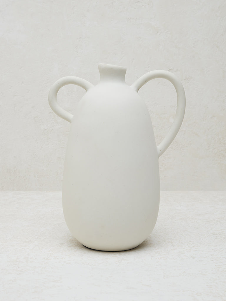 Westside Home White Marble Twin-Handle Vase