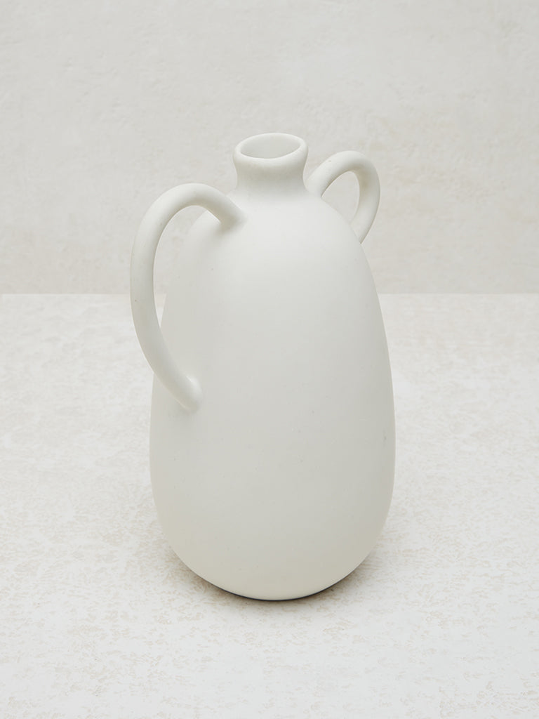 Westside Home White Marble Twin-Handle Vase