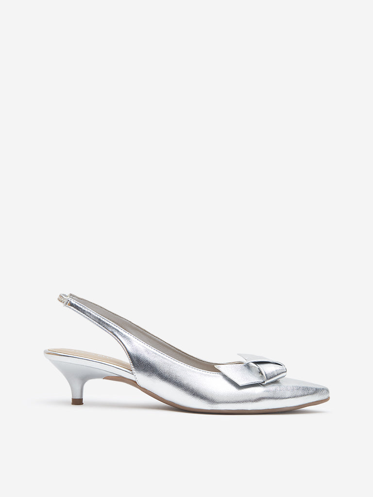 LUNA BLU Silver Bow-Detailed Slingback Shoes