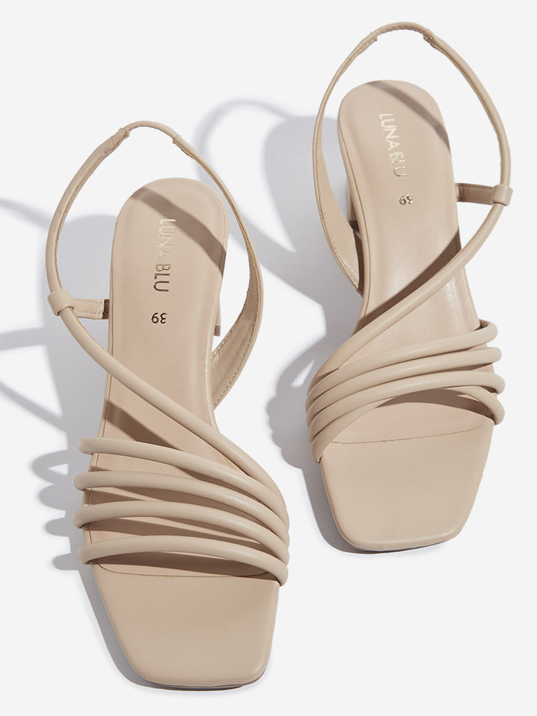 LUNA BLU Beige Multi-Strap Block Heel Sandals