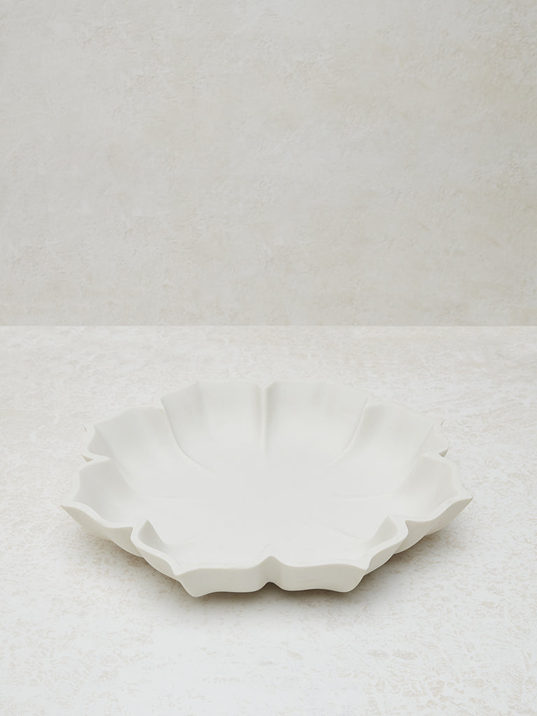 Westside Home White Marble Lotus Decorative Platter - Large