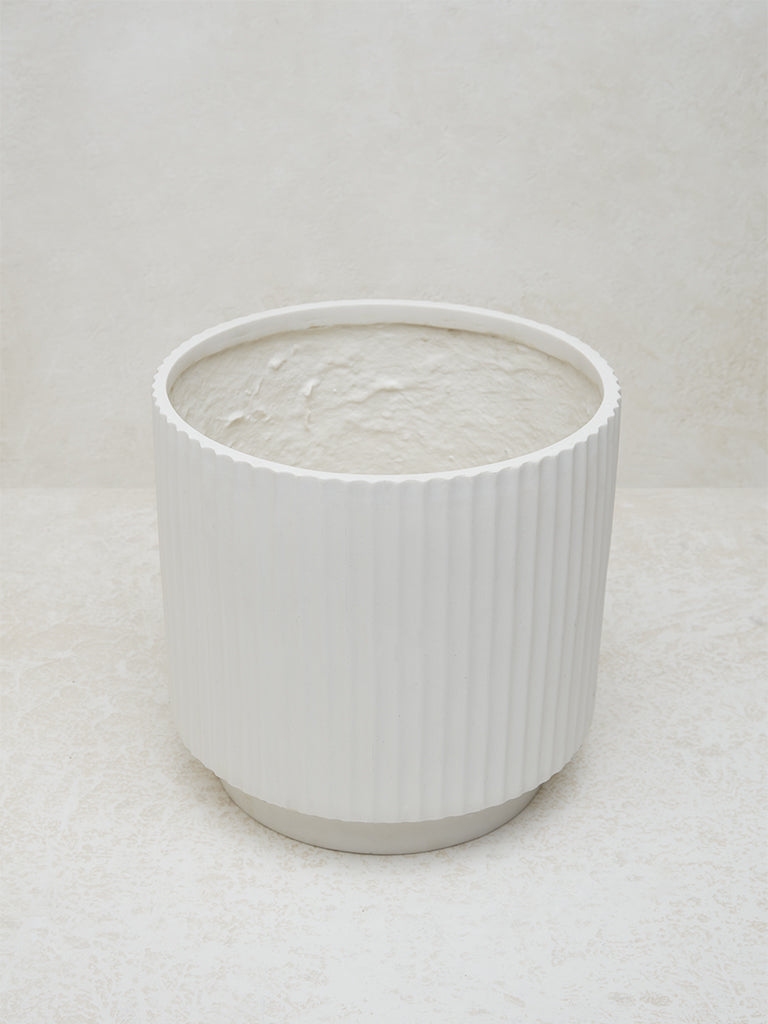 Westside Home White Marble Ribbed-Textured Planter - Large