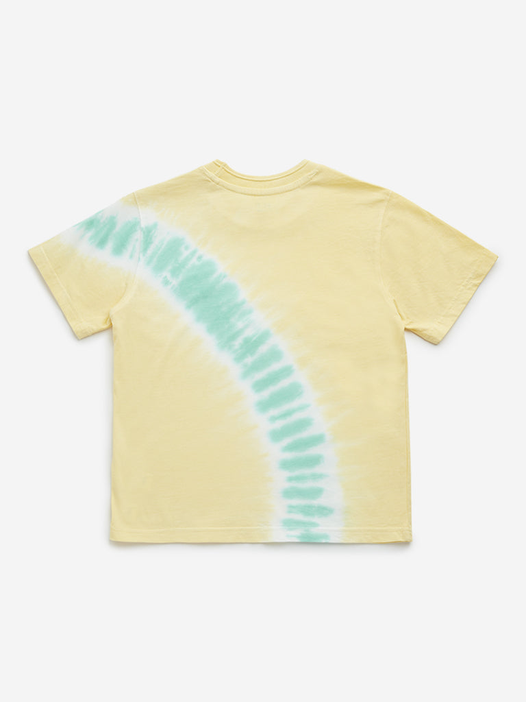 HOP Kids Yellow Tie-Dye Printed Cotton T-Shirt