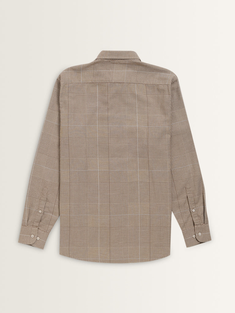 Ascot Brown Checkered Relaxed-Fit Cotton Shirt