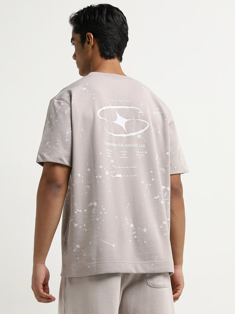 Studiofit Beige Splatter Print Relaxed-Fit T-Shirt