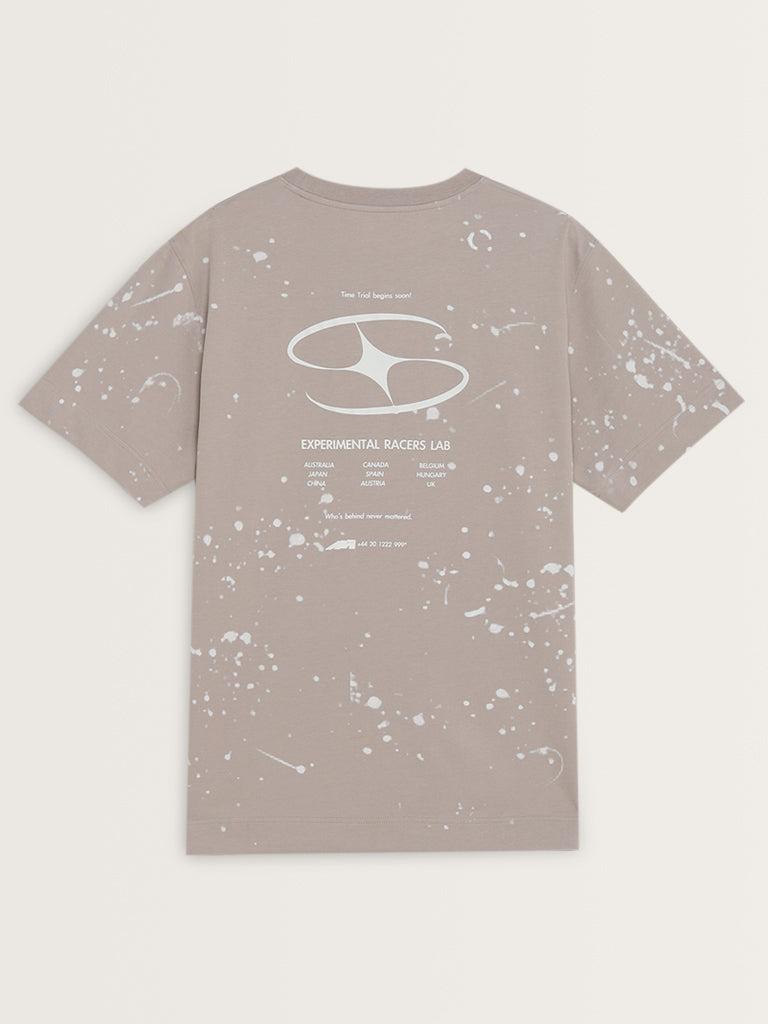 Studiofit Beige Splatter Print Relaxed-Fit T-Shirt