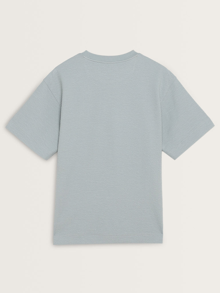 Studiofit Light Blue Popcorn Textured Relaxed-Fit T-Shirt