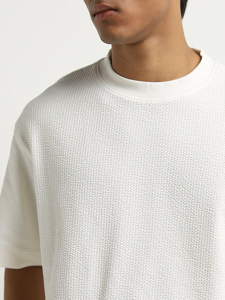 Studiofit White Popcorn Textured Relaxed-Fit T-Shirt