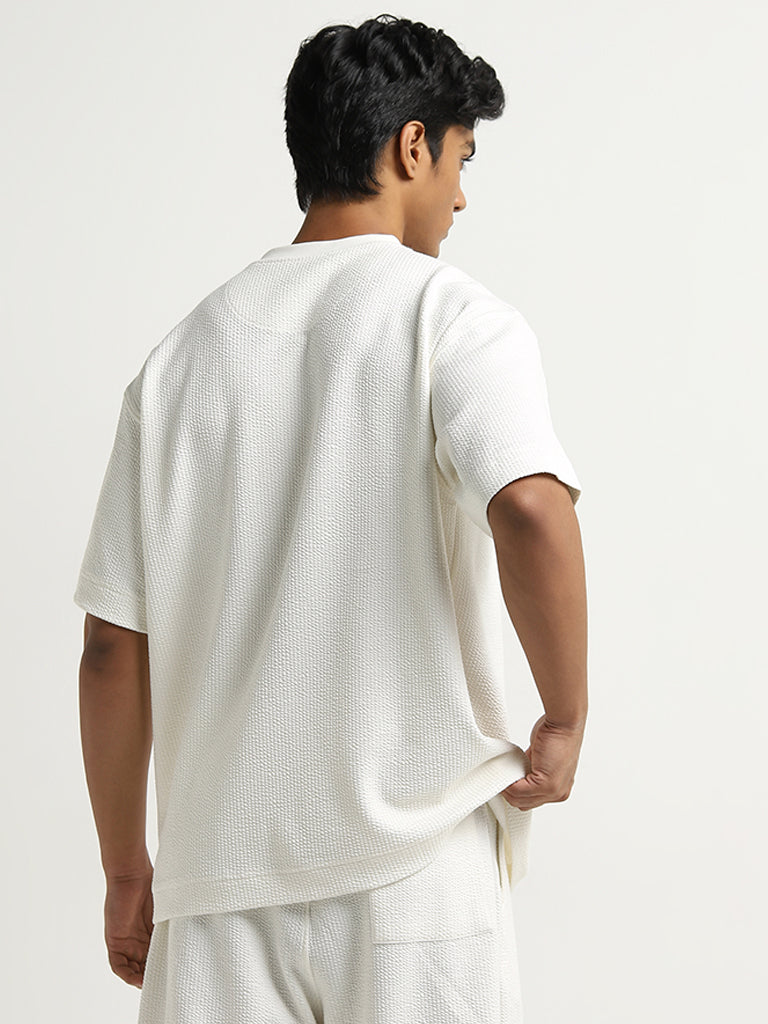 Studiofit White Popcorn Textured Relaxed-Fit T-Shirt