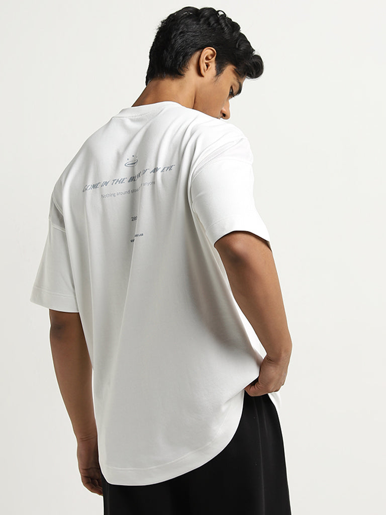 Studiofit White Text Printed Relaxed-Fit T-Shirt