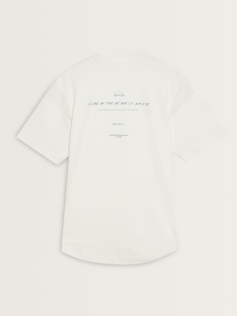 Studiofit White Text Printed Relaxed-Fit T-Shirt