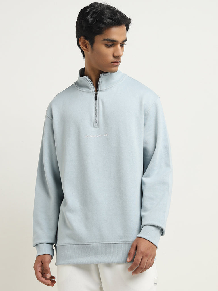 Studiofit Light Blue Relaxed-Fit Cotton Blend Sweatshirt