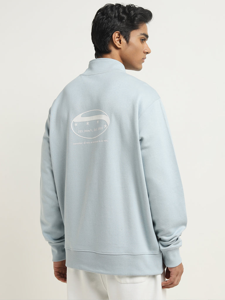 Studiofit Light Blue Relaxed-Fit Cotton Blend Sweatshirt