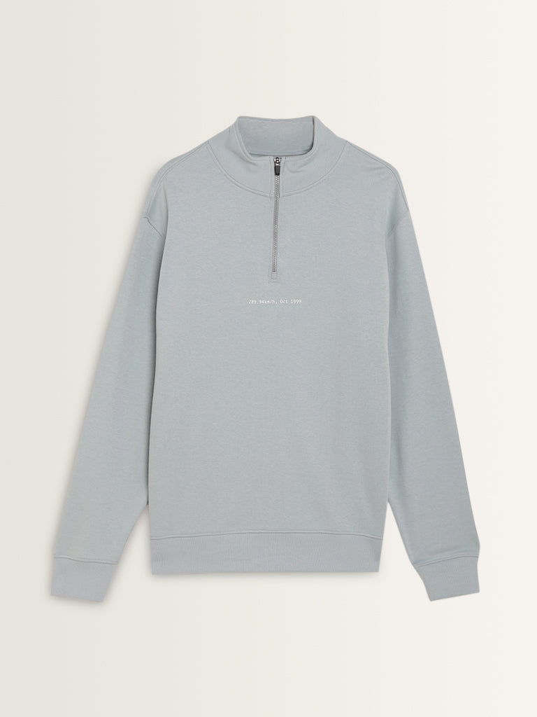 Studiofit Light Blue Relaxed-Fit Cotton Blend Sweatshirt