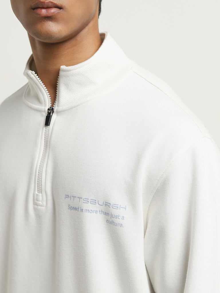 Studiofit White Text Relaxed-Fit Cotton Blend Sweatshirt