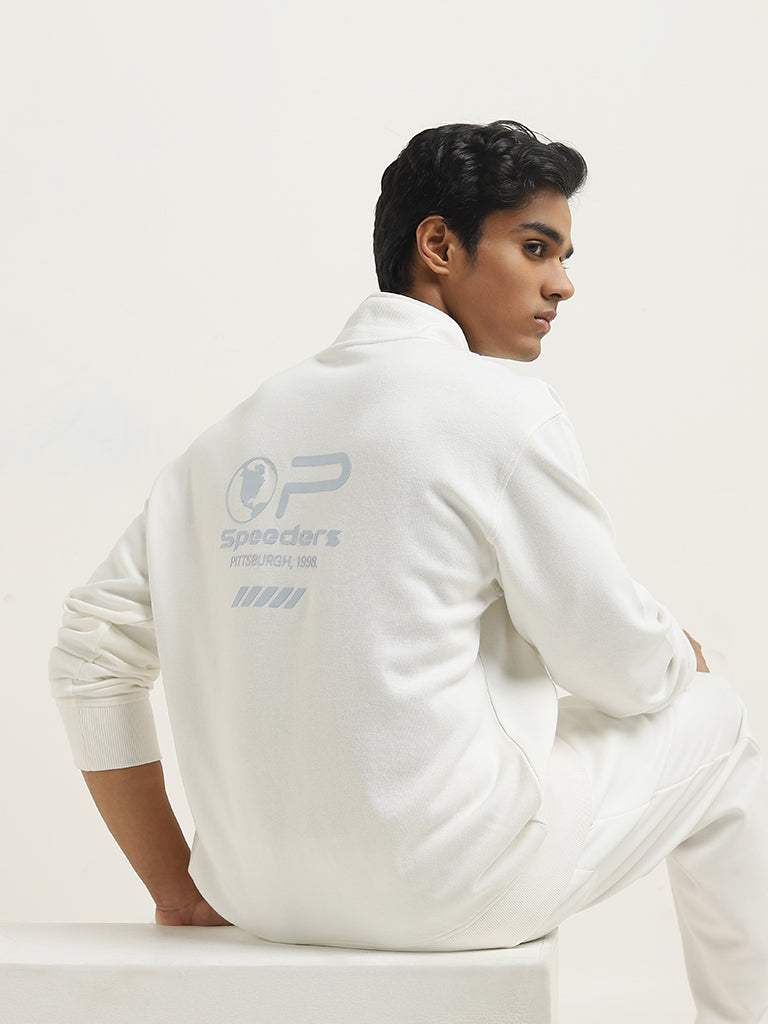 Studiofit White Text Relaxed-Fit Cotton Blend Sweatshirt