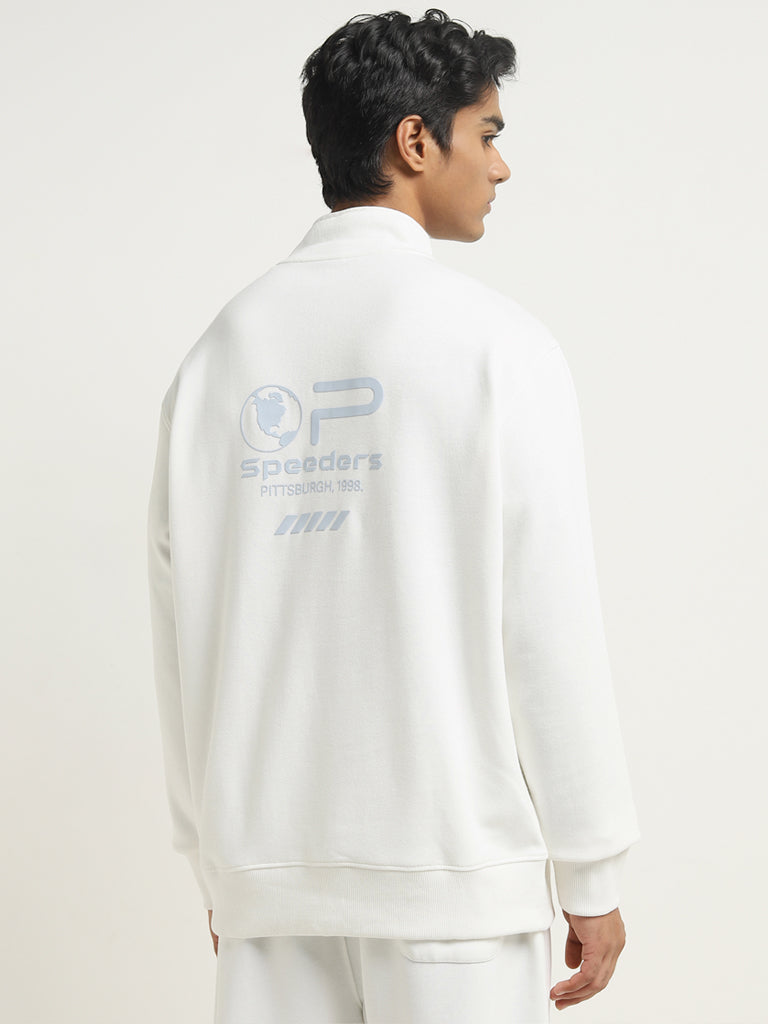 Studiofit White Text Relaxed-Fit Cotton Blend Sweatshirt