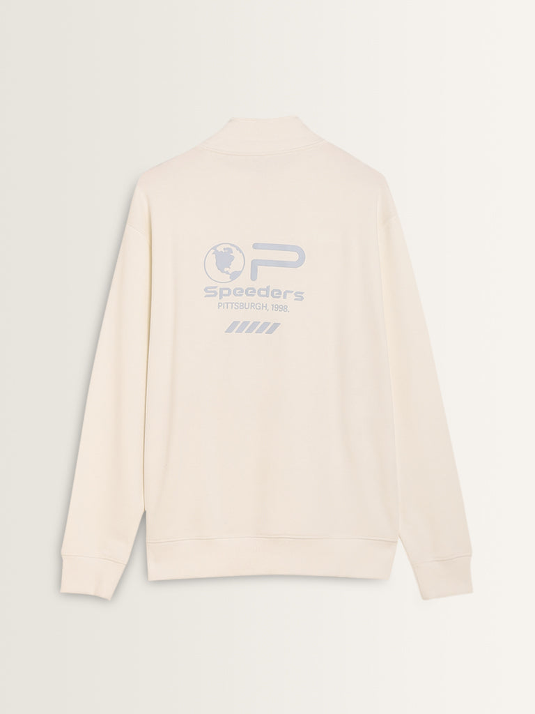 Studiofit White Text Relaxed-Fit Cotton Blend Sweatshirt