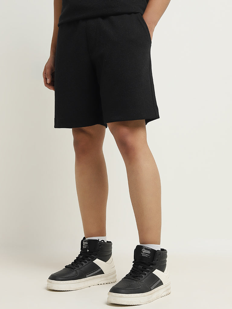 Studiofit Black Relaxed-Fit Mid-Rise Shorts