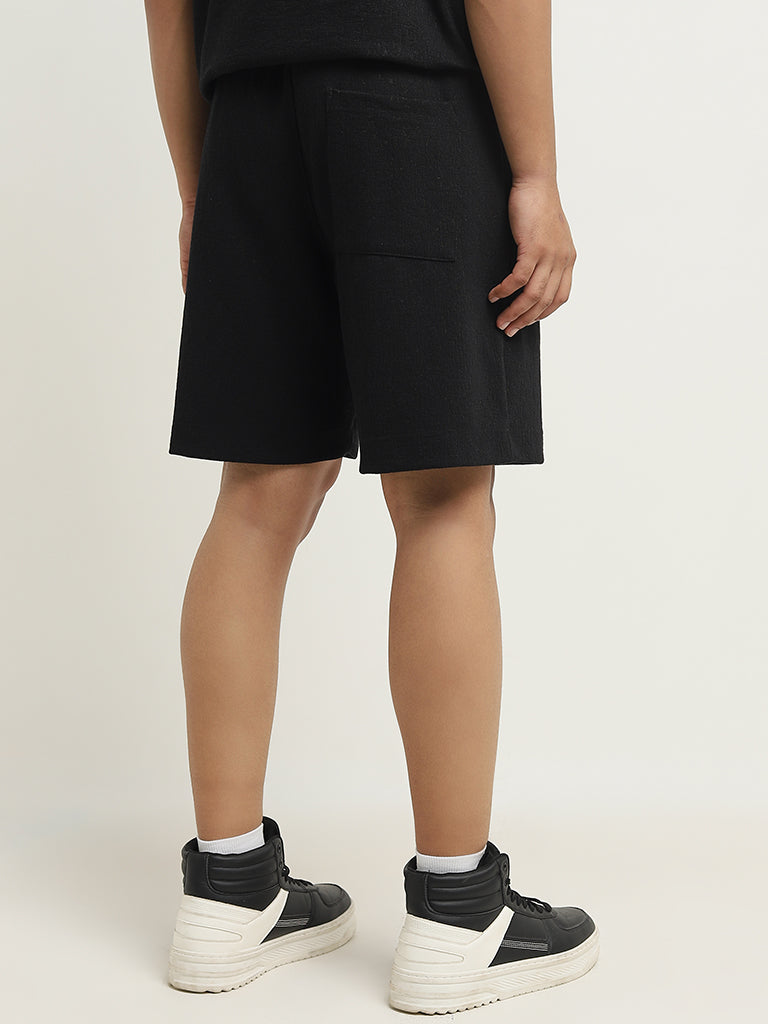 Studiofit Black Relaxed-Fit Mid-Rise Shorts