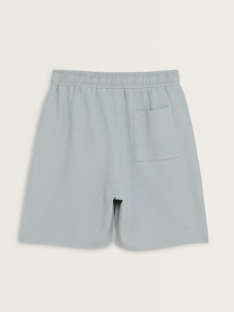 Studiofit Light Blue Textured Relaxed-Fit Mid-Rise Shorts