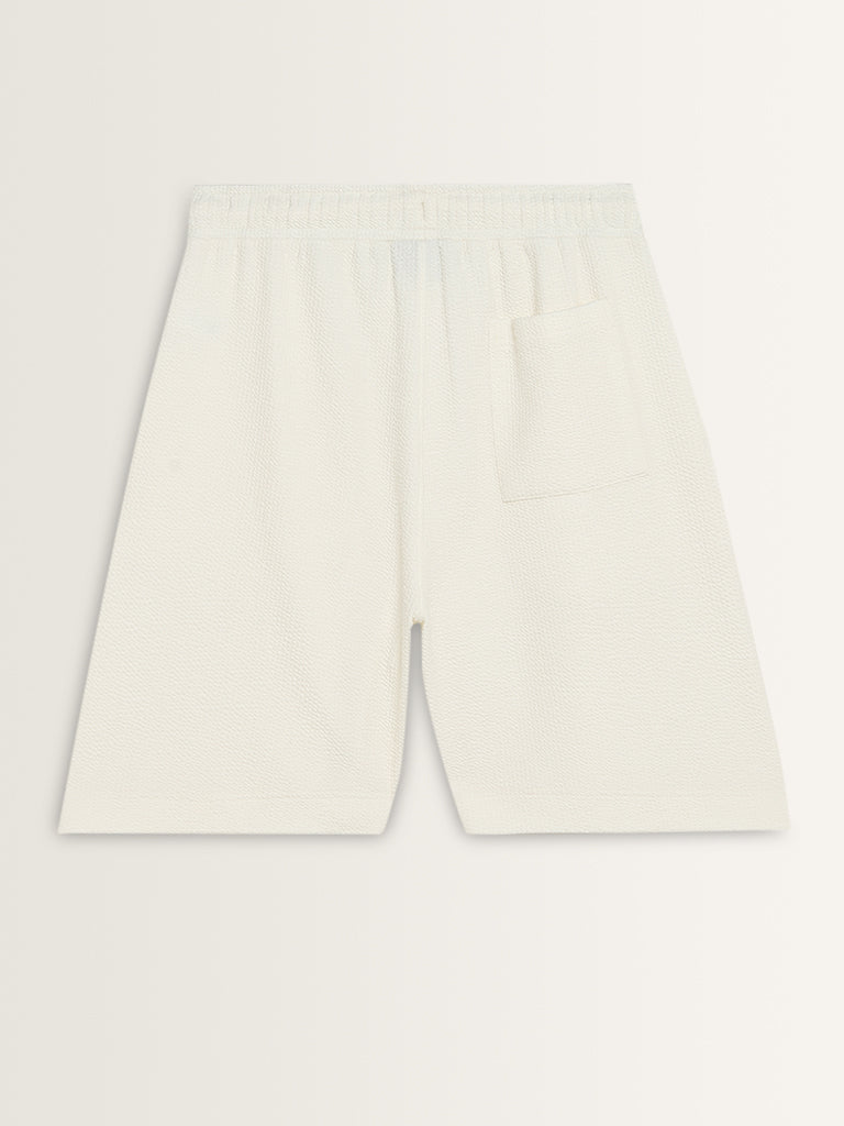 Studiofit White Popcorn Texture Relaxed-Fit Mid-Rise Shorts