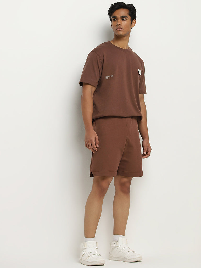 Studiofit Brown Relaxed-Fit Mid-Rise Shorts