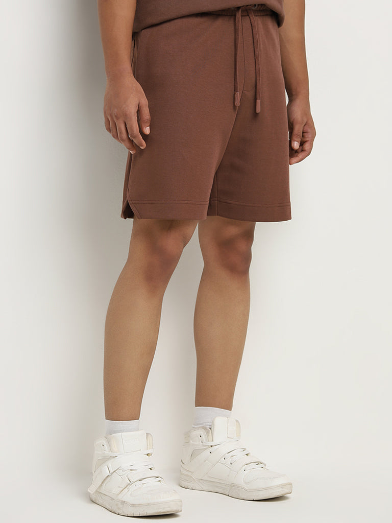 Studiofit Brown Relaxed-Fit Mid-Rise Shorts