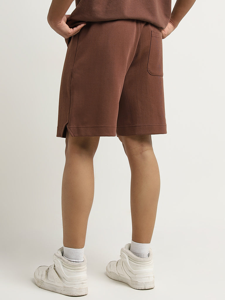 Studiofit Brown Relaxed-Fit Mid-Rise Shorts