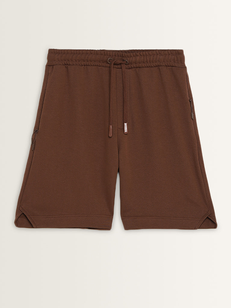 Studiofit Brown Relaxed-Fit Mid-Rise Shorts