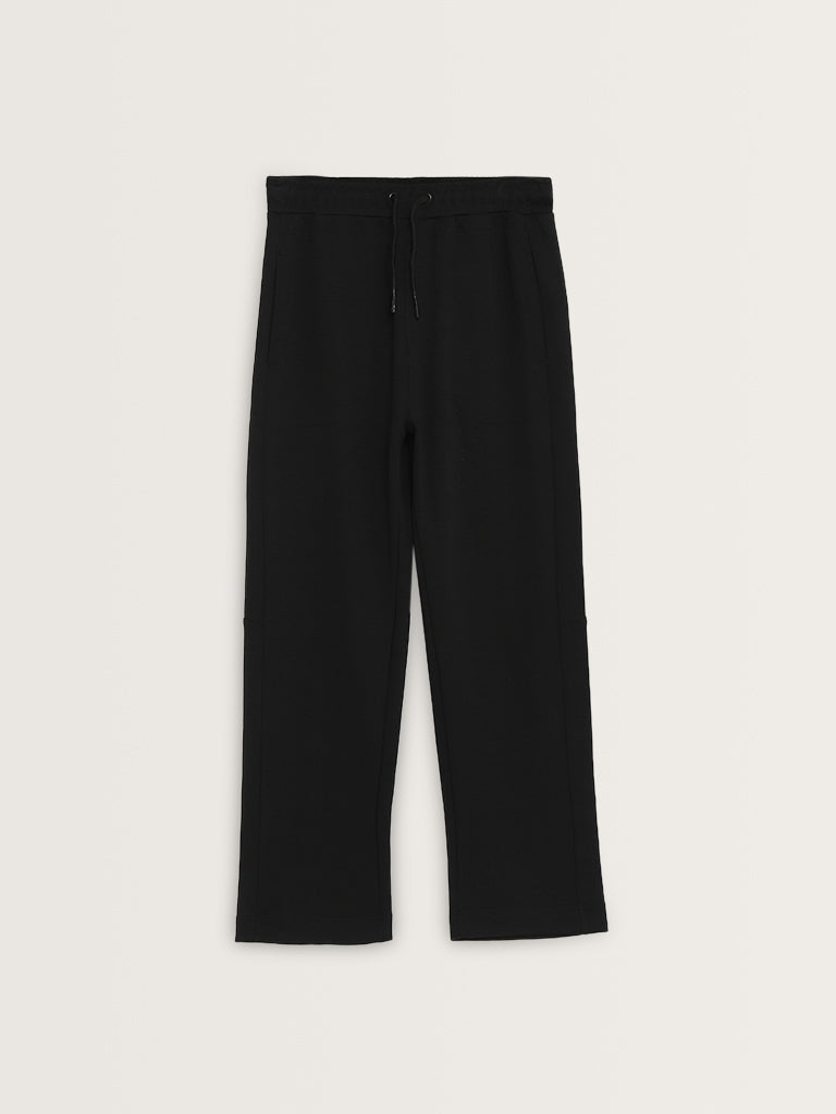 Studiofit Black Relaxed-Fit Cotton Blend Track Pants