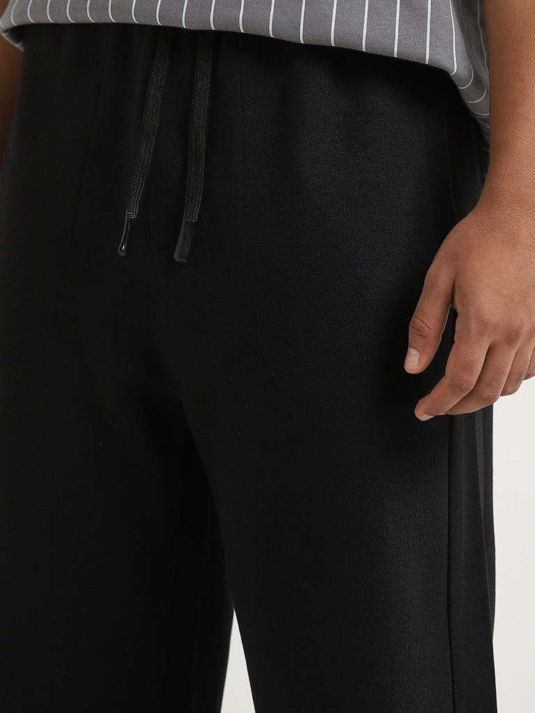 Studiofit Black Relaxed-Fit Cotton Blend Track Pants