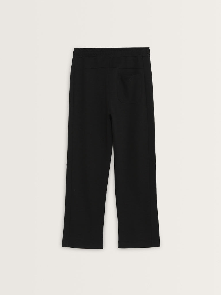 Studiofit Black Relaxed-Fit Cotton Blend Track Pants