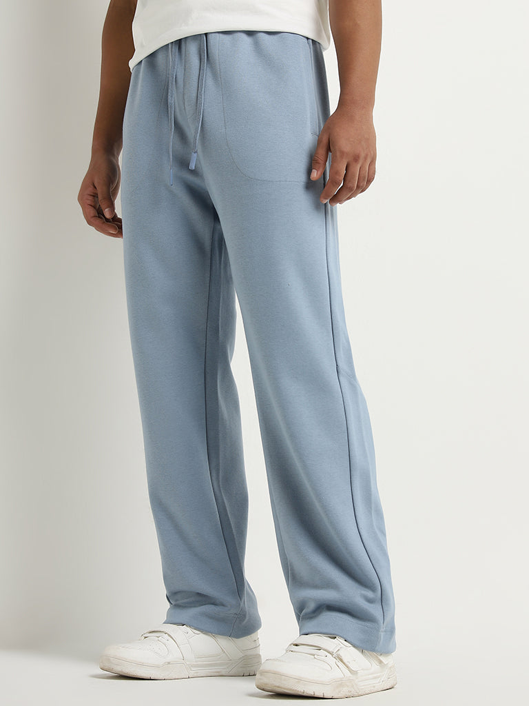 Buy Studiofit Blue Relaxed Fit Cotton Blend Track Pants from Westside