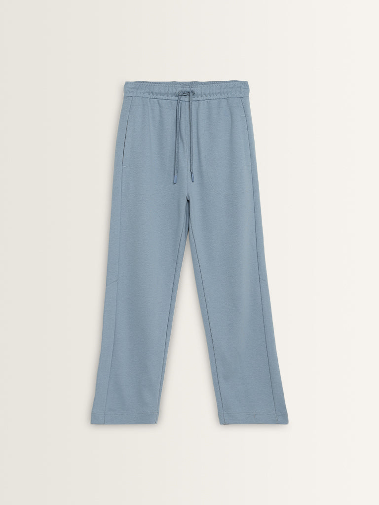 Studiofit Blue Relaxed-Fit Cotton Blend Track Pants