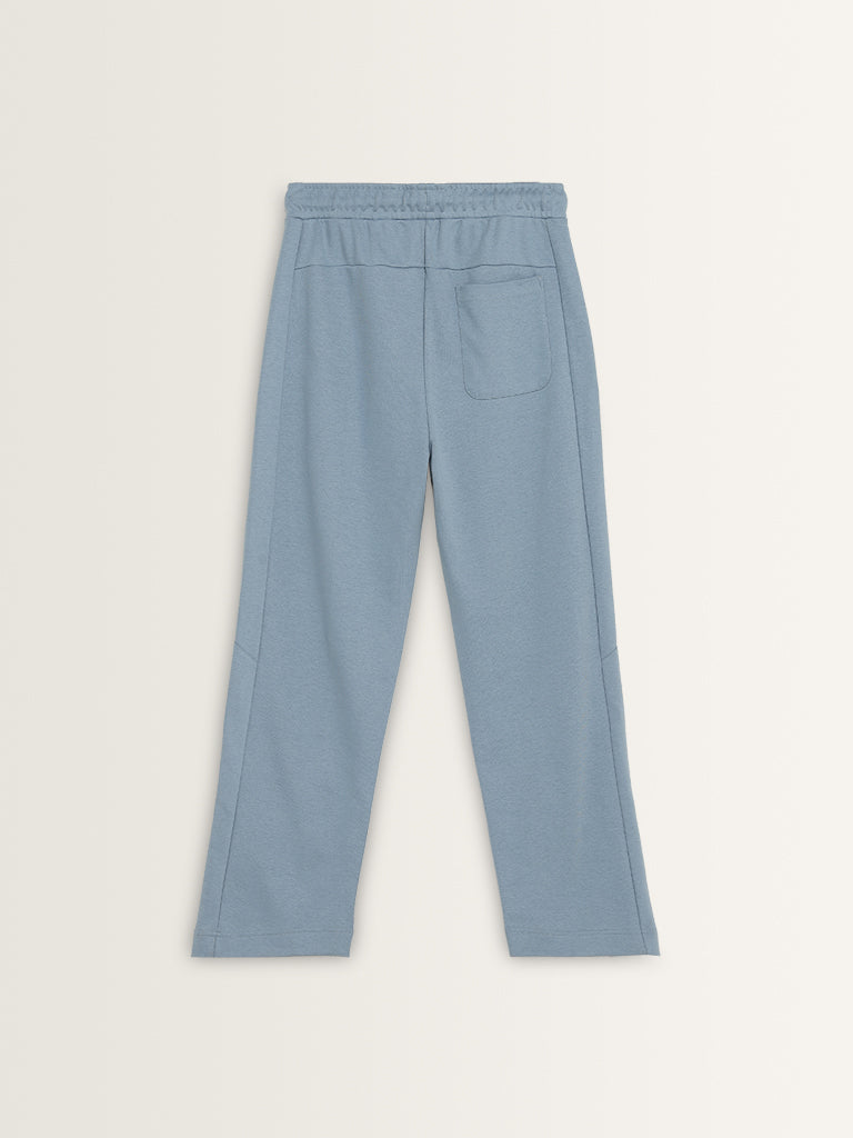 Studiofit Blue Relaxed-Fit Cotton Blend Track Pants