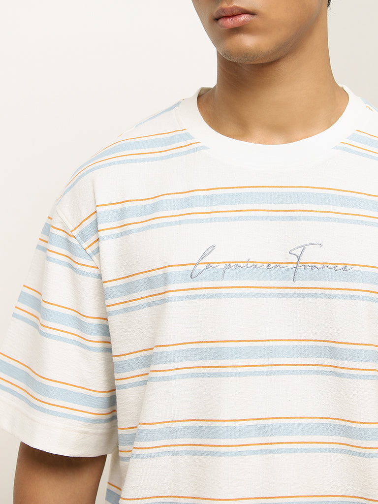 Nuon Blue Stripe Printed Relaxed-Fit T-Shirt