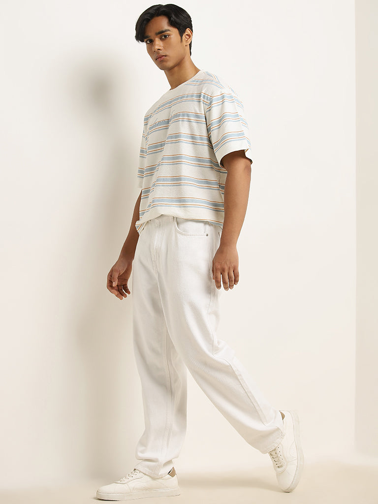 Nuon Blue Stripe Printed Relaxed-Fit T-Shirt