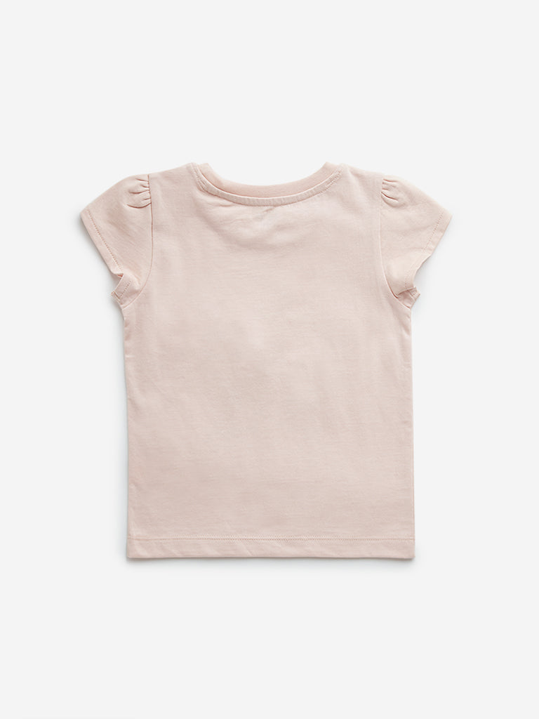 HOP Kids Peach Embellished Anchor Cotton T-Shirt