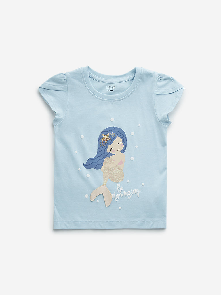 HOP Kids Light Blue Mermaid Design Cotton T-Shirt