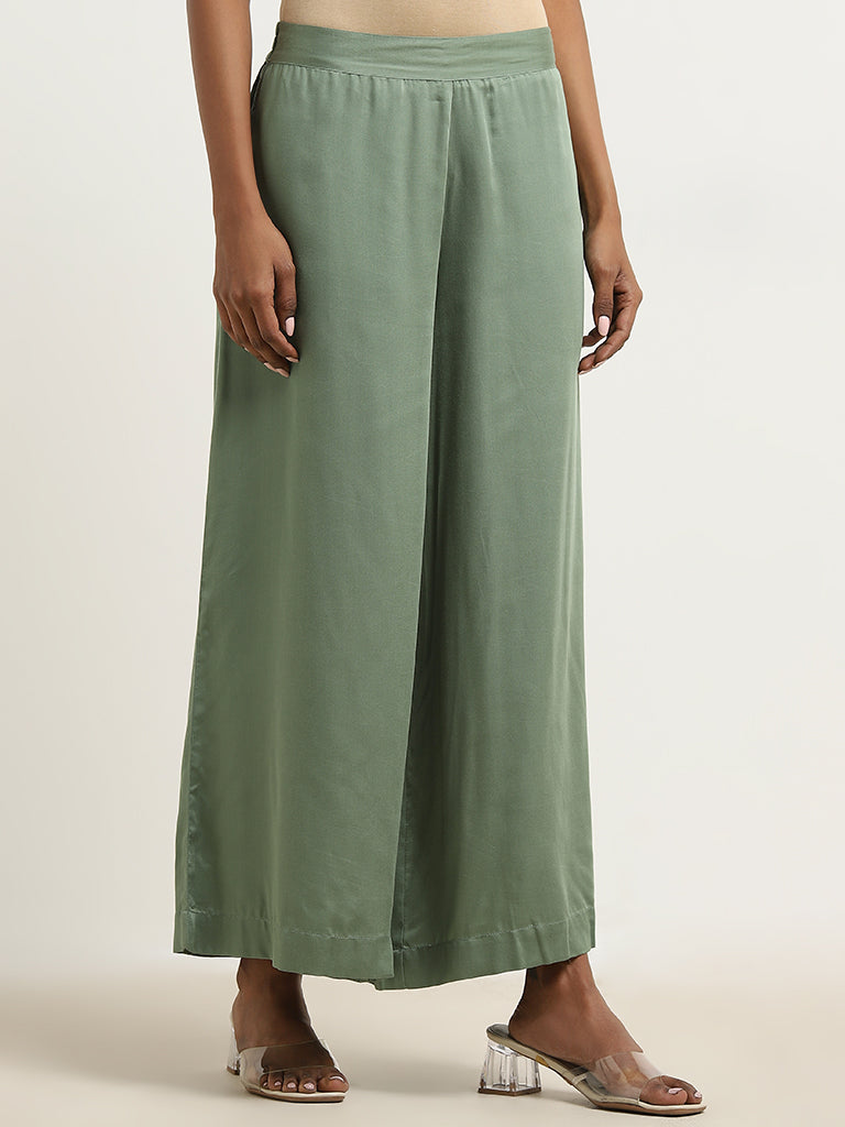 Zuba Sage Solid Mid-Rise Palazzos