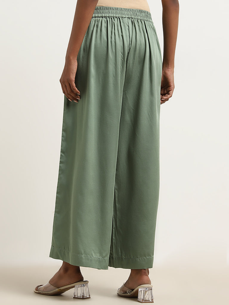 Zuba Sage Solid Mid-Rise Palazzos