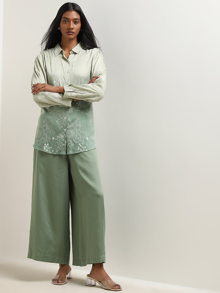 Zuba Sage Solid Mid-Rise Palazzos