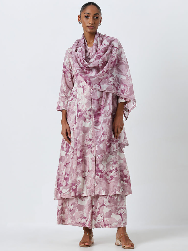 Zuba Mauve Floral Design Stole