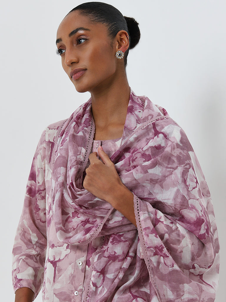 Zuba Mauve Floral Design Stole