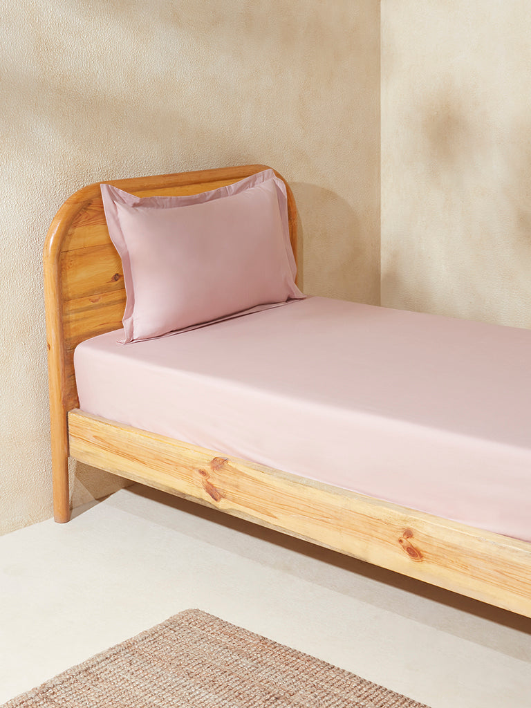 Westside Home Pink Solid Single Bed Fitted Sheet and Pillowcase Set