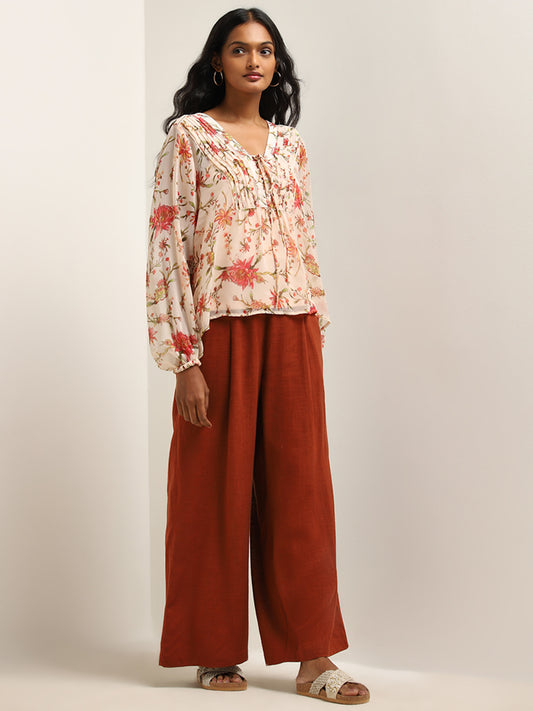 LOV Light Peach Floral Printed Blouse with Camisole