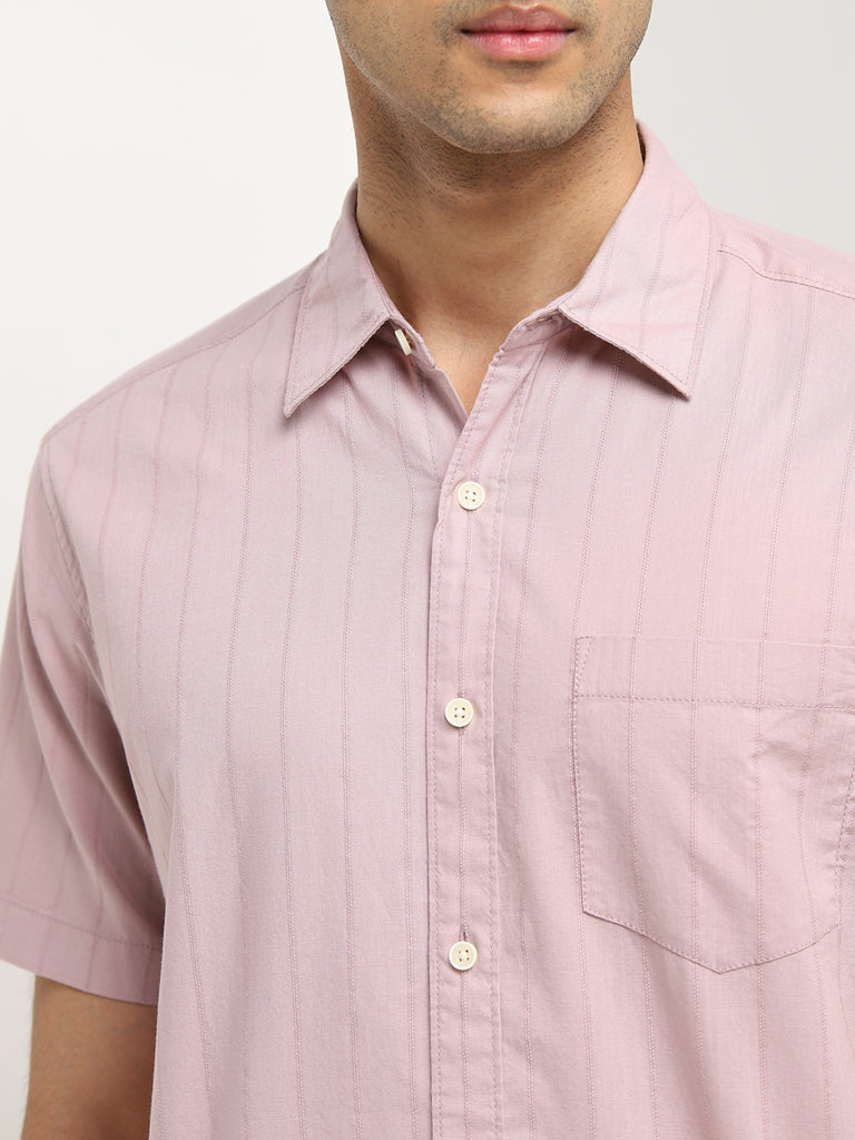 WES Casuals Pink Striped Relaxed-Fit Cotton Shirt