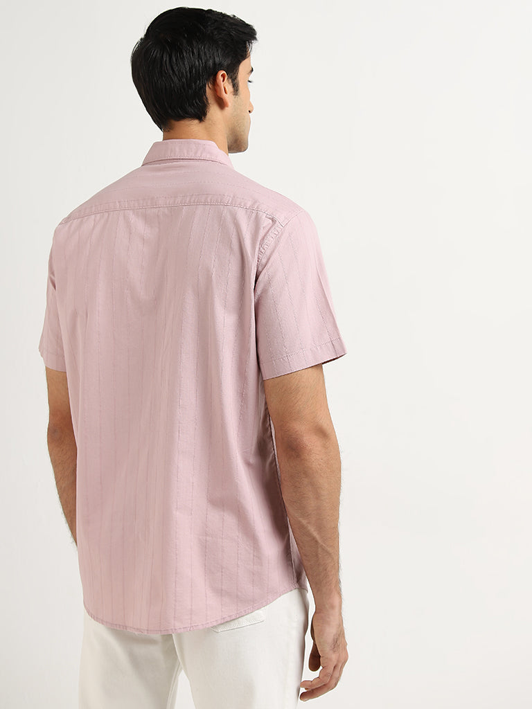 WES Casuals Pink Striped Relaxed-Fit Cotton Shirt