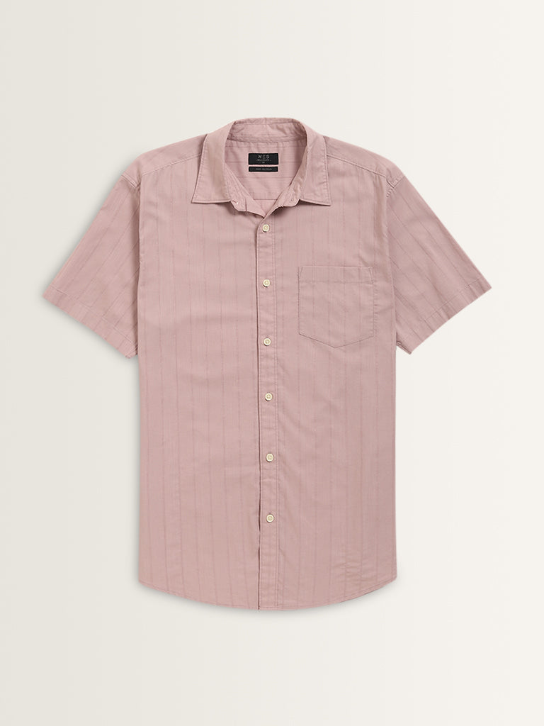 WES Casuals Pink Striped Relaxed-Fit Cotton Shirt